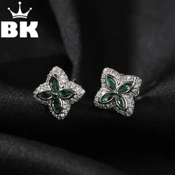 THE BLING KING Iced Clover Stud Earrings For Women Micro Paved 5A+ Cubic Zirconia Black Green Color Shiny Luxury Lovely Jewelry