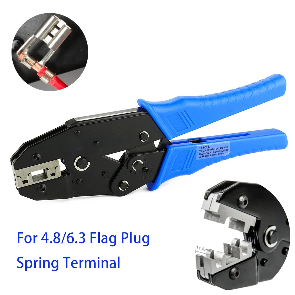 LX-05FL ratcheting crimper crimping tool for 4.8/6.3mm flag plug spring terminals with Wire-EDM Crimping Jaw