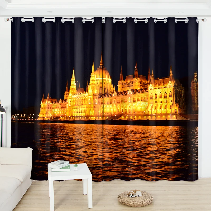 

2 Panel Hong Kong City Beautiful Night View Semi Blackout Curtain Custom Bedroom Living Room Studio Window Blinds Curtain