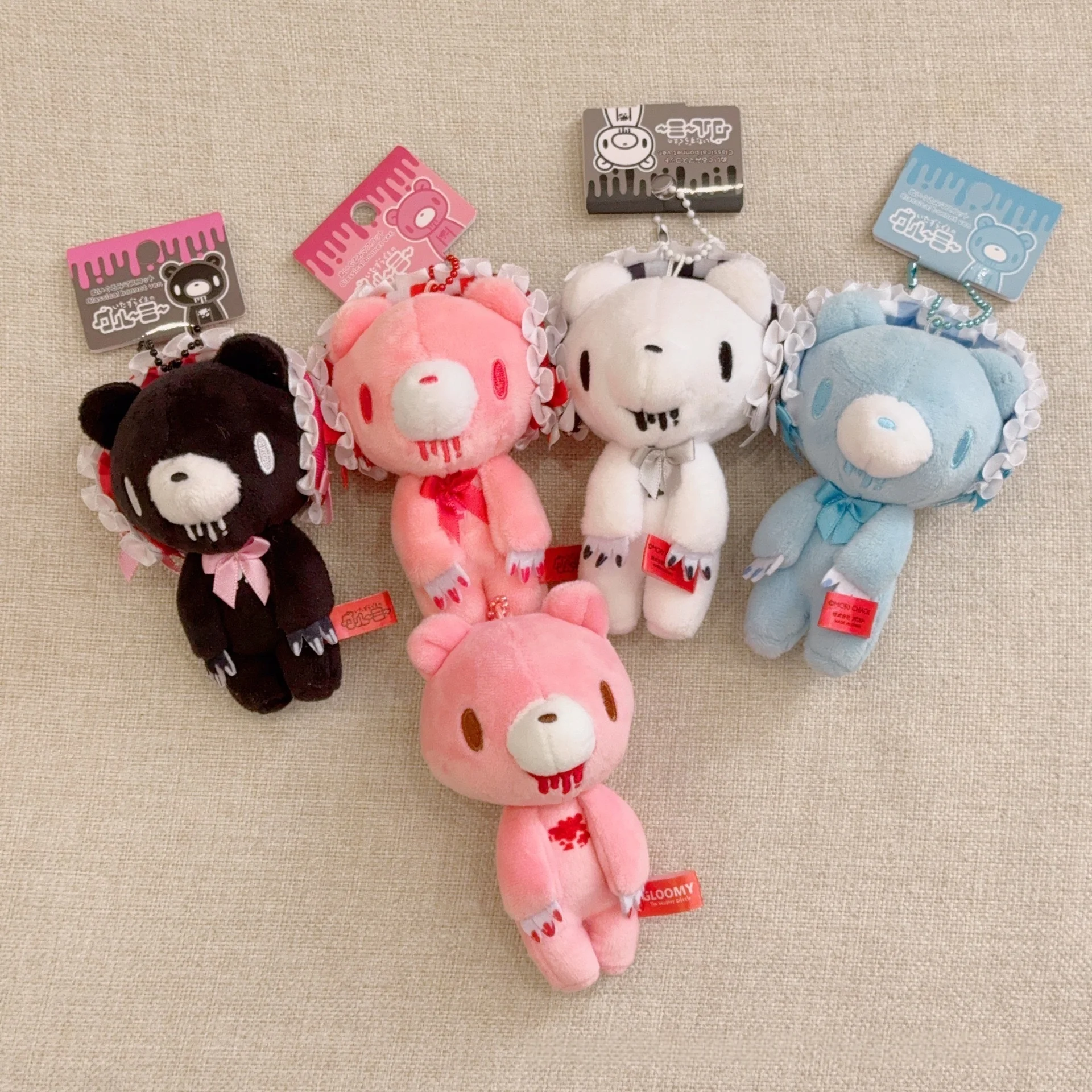 kawaii 10CM pink Bear Plush Toy Keychains Japanese Cute Stuffed Animal Lace Trim Pink Bear Plushie Doll Bag Accessories charm