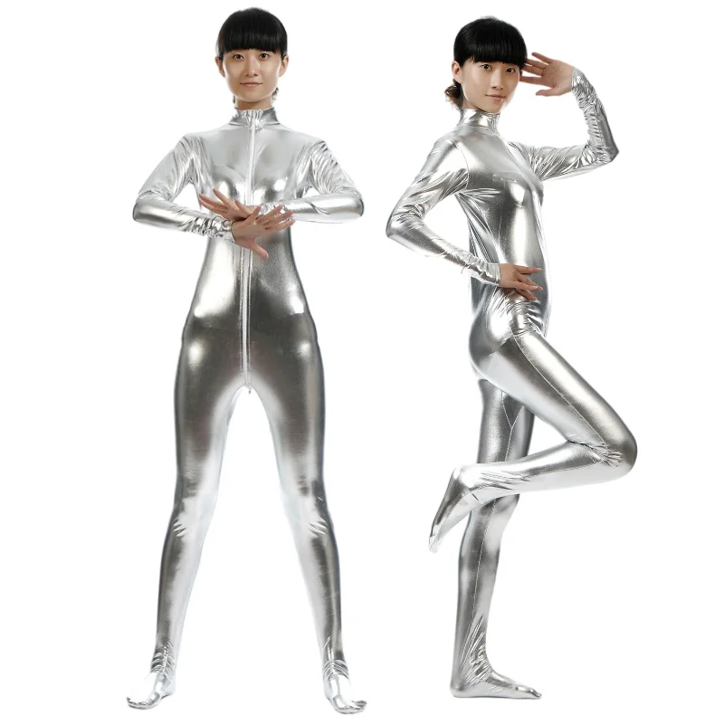 Speerise Women's Metallic Full Body Unitard Tights Zipper Shiny Jumpsuit Performance Clubwear Halloween Costumes Fancy Dress