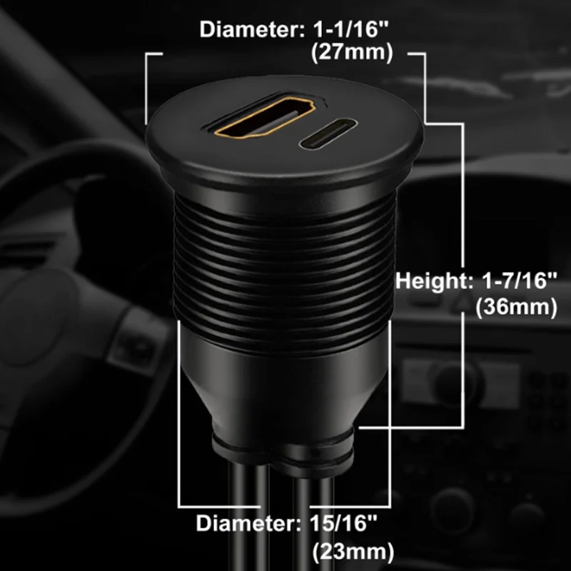 Kabel Micro HDMI męski na HDMI żeński i USB C 3.1 USB C 2.0 męski na żeński do montażu w samochodzie, łodzi i motocyklu, długość 0,3m-2m — zdjęcie produktu 6