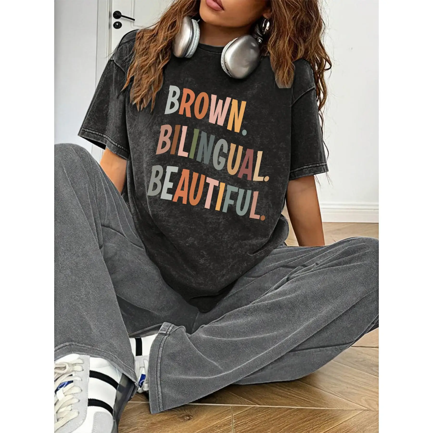 

Brown Bilingual Beautiful T-Shirt, Empowering Diversity Cultural Pride Graphic Tee, Unisex Retro Inspirational Gift Top