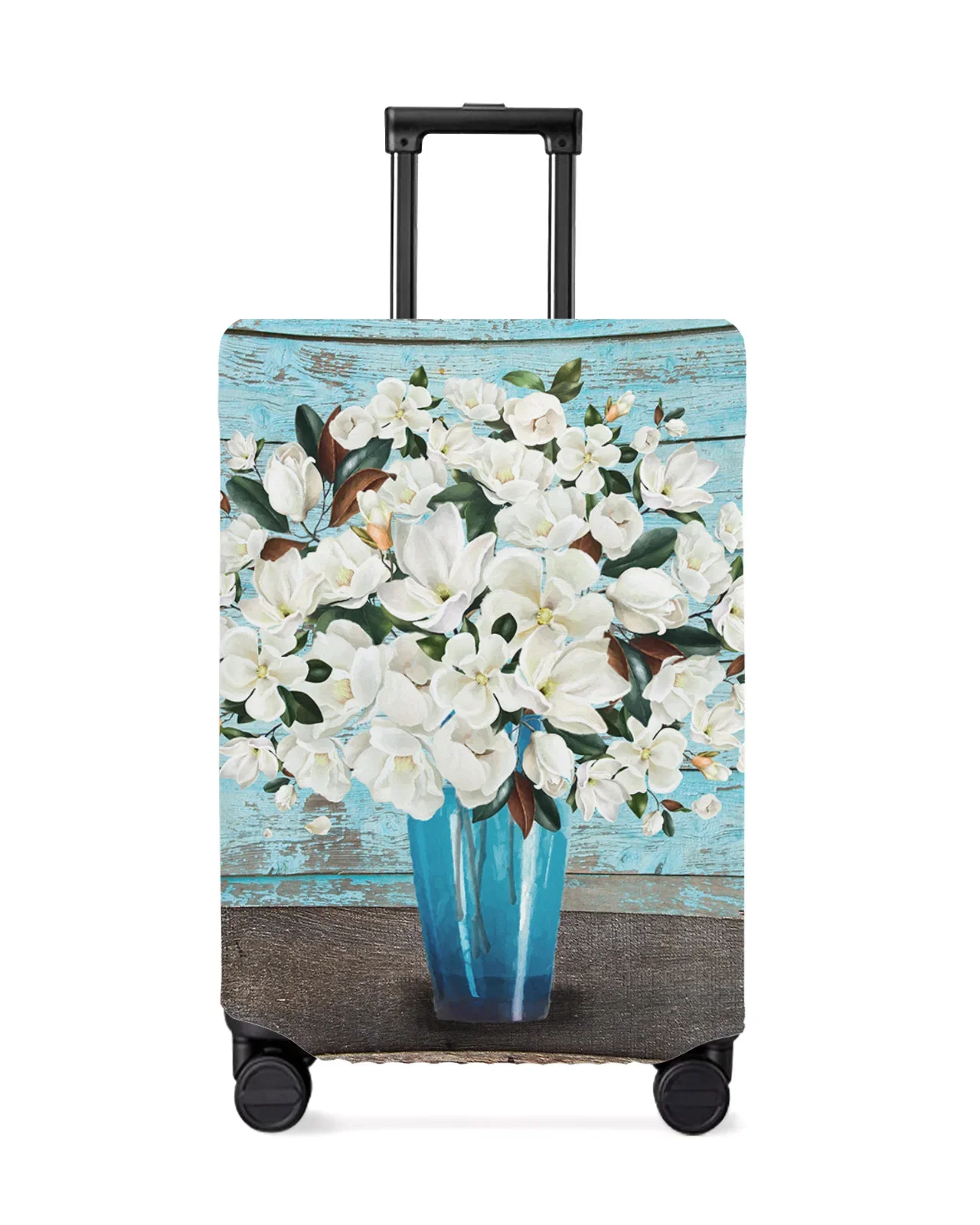 White Magnolia Flower Vintage Wood Grain Luggage Protective Cover Travel Accessories Suitcase Elastic Dust Case Protect Sleeve