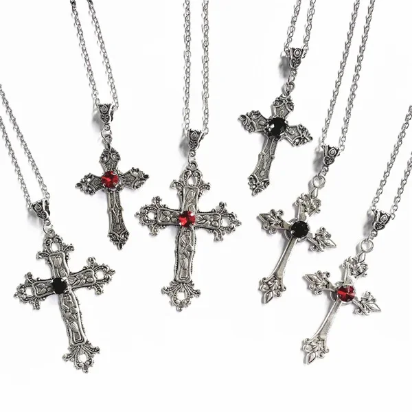 Cross pendant necklace Gothic style zircon inlaid 