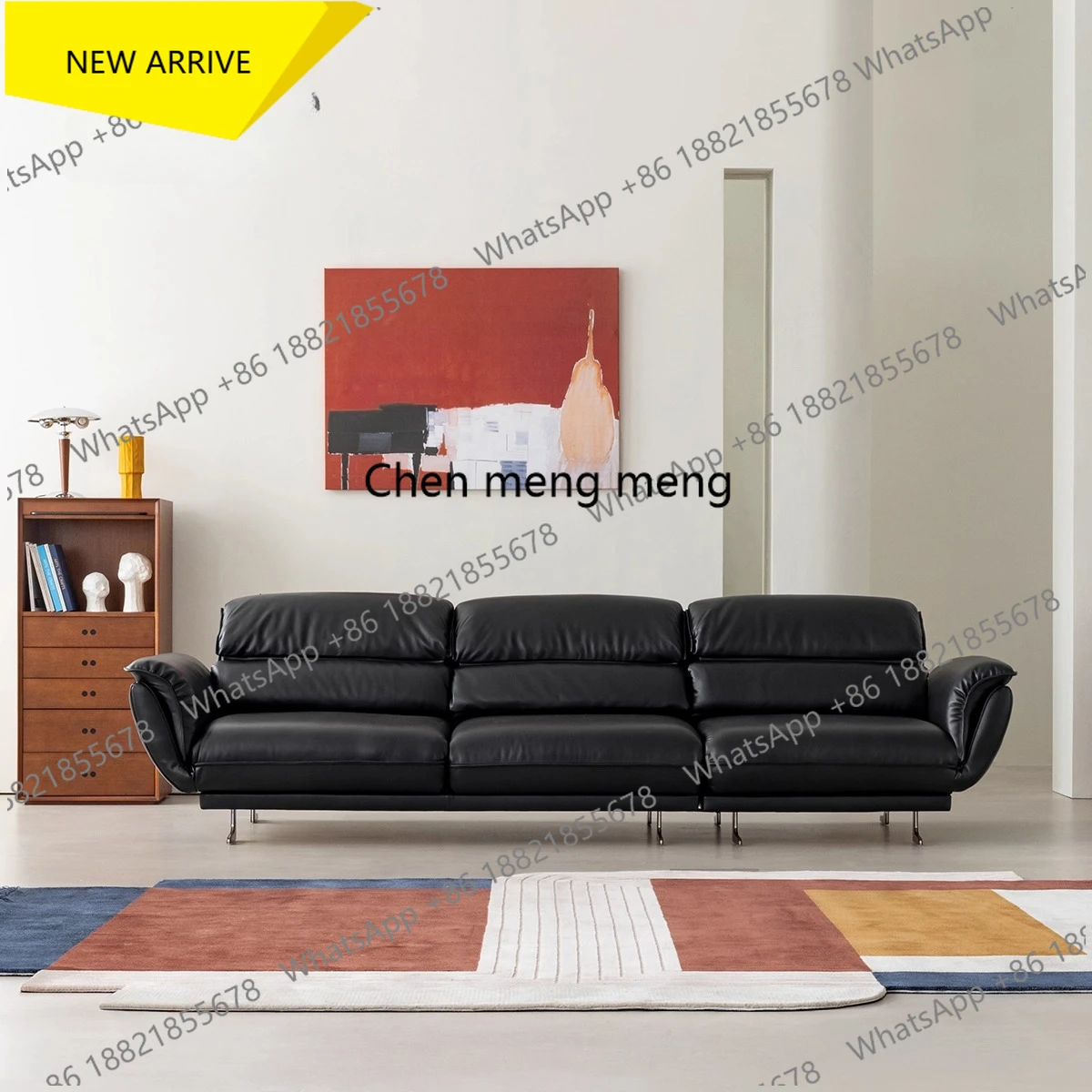 M138    Swivel seat, black leather three-person multi-function recliner, sofa, swivel seat