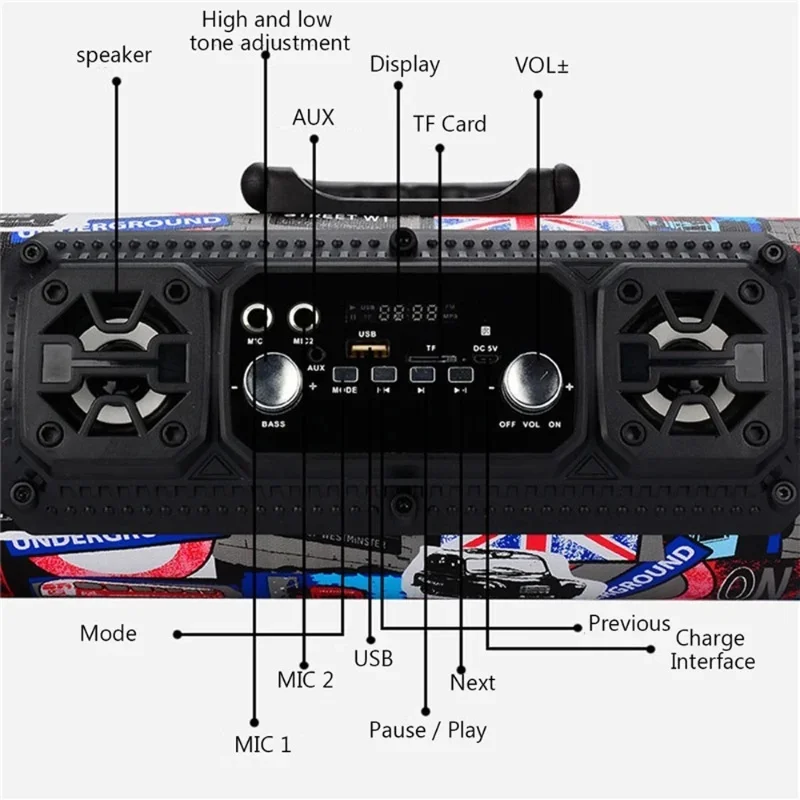 High Power Caixa De Som Bluetooth Speakers Portable Outdoor Heavy Bass Subwoofer Sound Box Professional Sound Column FM/TF/USB