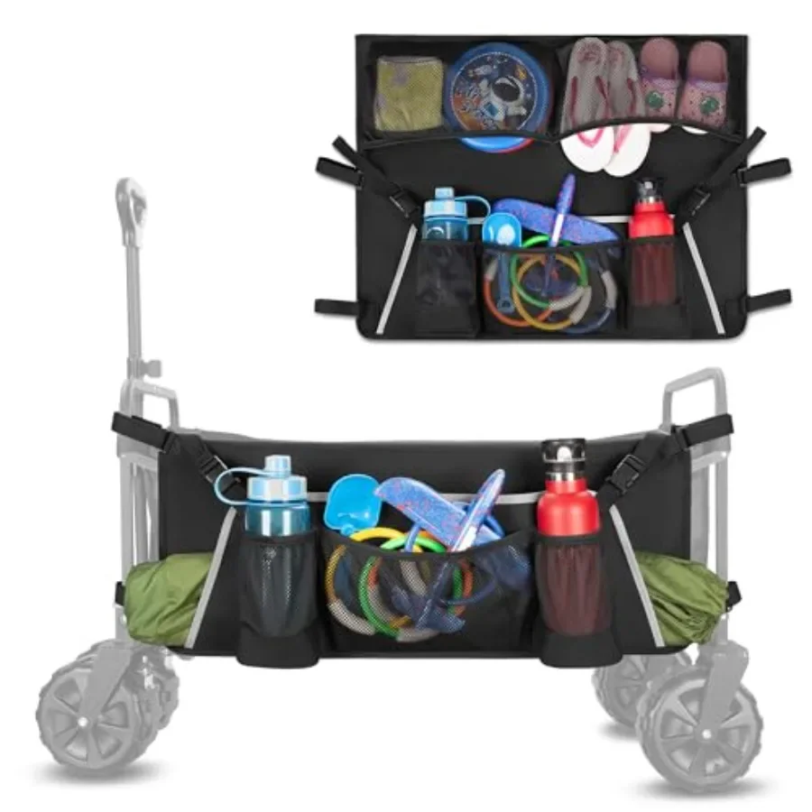 

Collapsible Wagon Side Pocket with Reflective Strip Folding Wagon Cart Storage Bag with Mesh Pouch for Umbrella Foldable Access