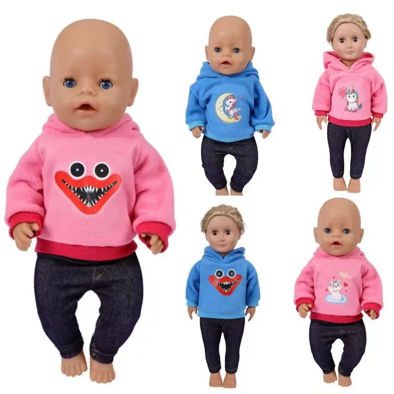 Doll Clothes Accessories for Born Baby 43cm New Born Baby Items Miniature Furniture Nendoroid Clothes 2 Pcs/Set=Hoodies + Pants