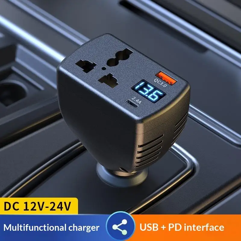 12V/24V To AC 110/220V Vehicle Mounted Inverter Multi-function Car Power Inverter With Display Type-C USB Chargers Car Accessor