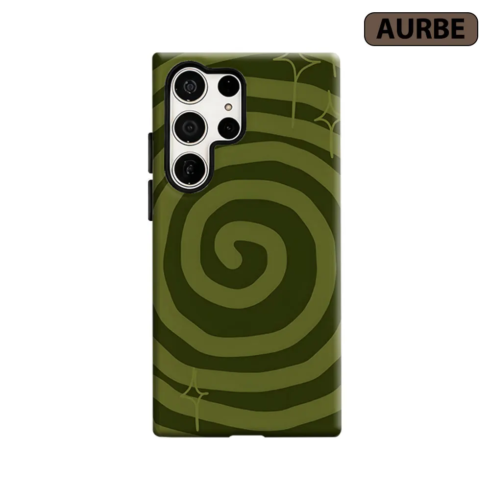 Olive Spiral Swirl Phone Case For Samsung Galaxy S26 S25 S24 S23 Ultra Plus HD Hard Double Layer Film Cover