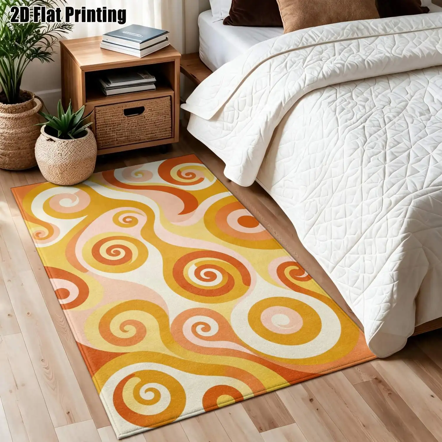 1Pc 2D Printed Warm Orange Spiral Nordic Modern Minimalist European Carpet for Home Decor, Multi-Size, Machine Washable, Suitable for Living Room, Bedroom, Dining Room, Entrance, Study