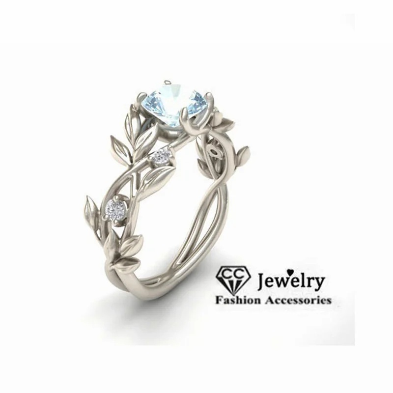 CC Pierścionki z liśćmi oliwnymi dla kobiet Księżniczka Diamant Pierścionek zaręczynowy z cyrkoniami Kreatywna biżuteria Anillos Mujer CC2003