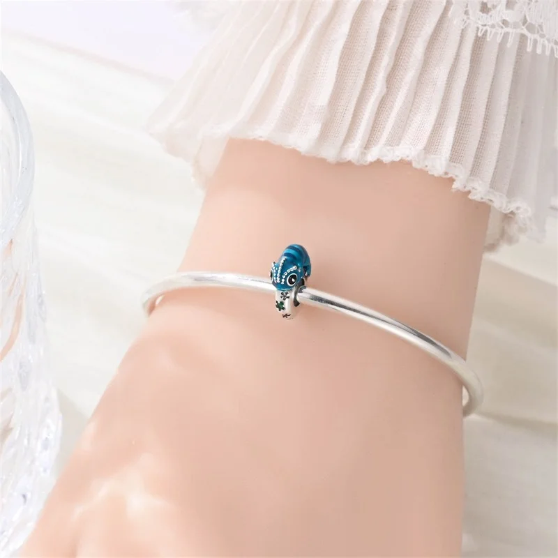 

Original 925 Sterling Silver Chameleon Interval Charms Beads Dangle For Women Girls Fine DIY Birthday Anniversary Jewelry Gifts