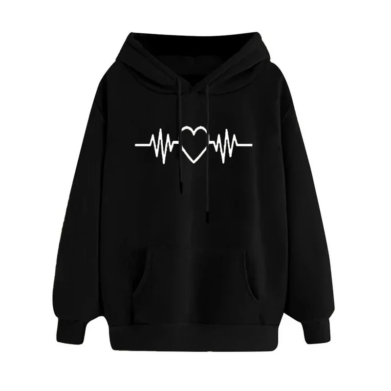 

Heartbeat Print Sweatshirt New 2022 Sweater Women's Clothing Autumn Hooded Loose Korean Version All Match Student Coats Casual