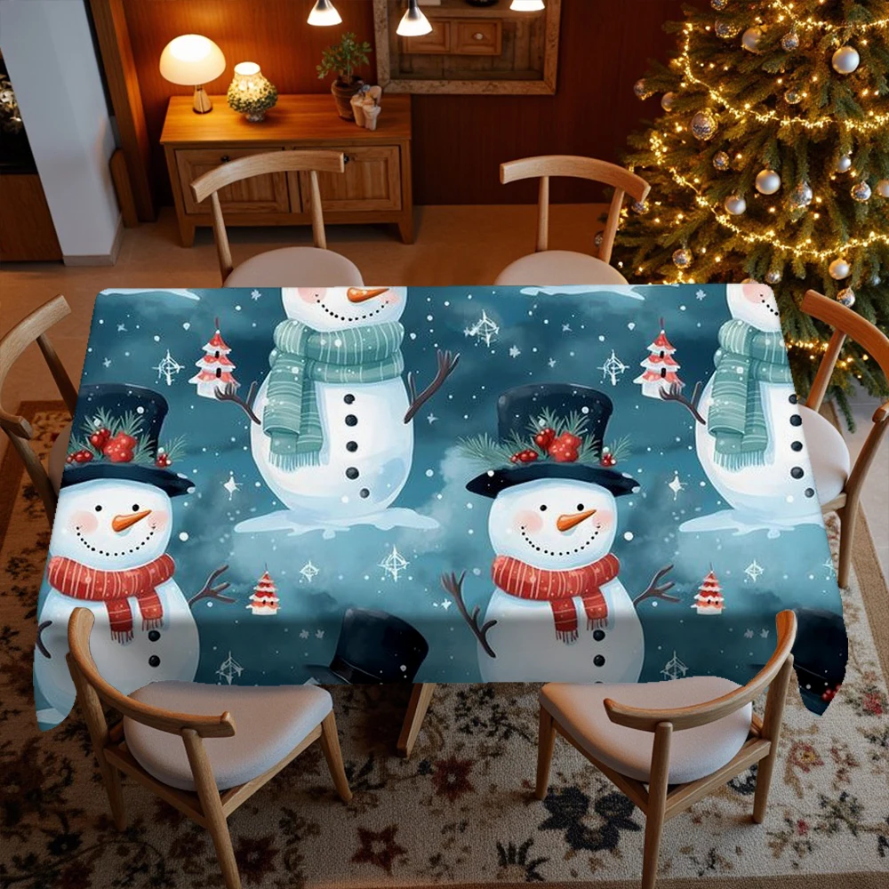 Snowman Christmas Pattern Restaurant Kitchen Tablecloth Living Room Home Decoration Rectangular Party Decoration