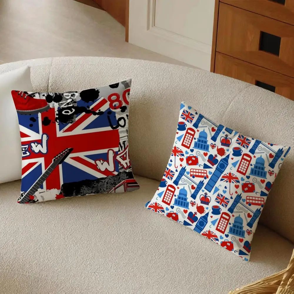 LOVE England Printed Cushion Cover Daily Washable Linen Pillowcase Soft  for Sofa Bed Home Room Decor