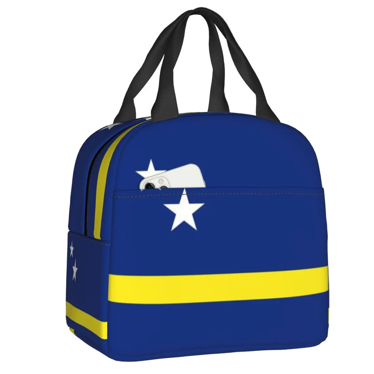 Custom Curacao Flag Thermal Insulated Lunch Bags Women Lunch Container for Outdoor Camping Travel Multifunction Food Box