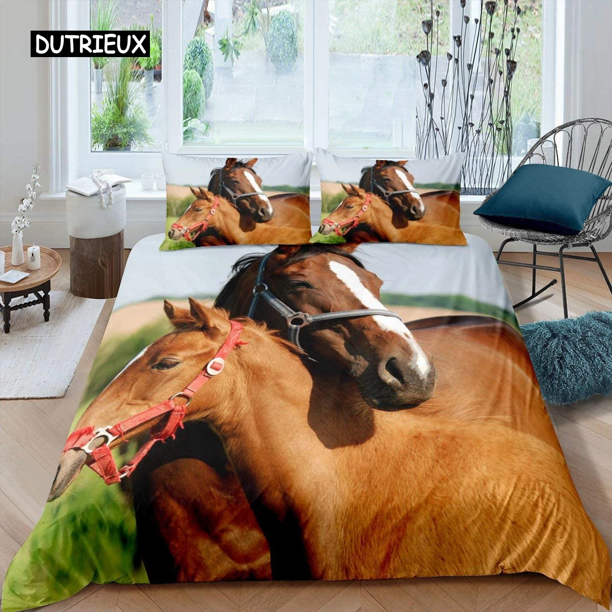 

Horse Duvet Cover Farm Animal Pattern Brown Horse Lover Bedding Set Microfiber Bedspread Cover For Teens Adult Queen Quilt Cover