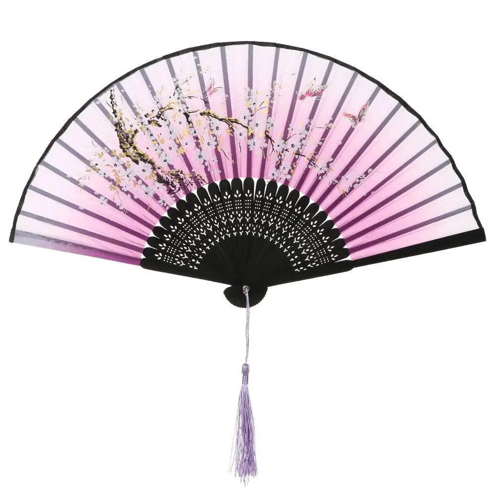 Bambus chinesische japanische Falt fächer bunte Quaste elegante weibliche Fan Vintage-Stil Falt fächer Seide Hand fächer