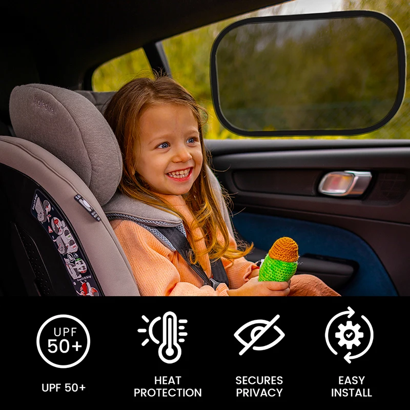 Parasol adhesivo para ventanas laterales de coche, diseño de dinosaurios/animales de dibujos animados negros y coloridos, protección UV, ajuste plegable para coche de bebé