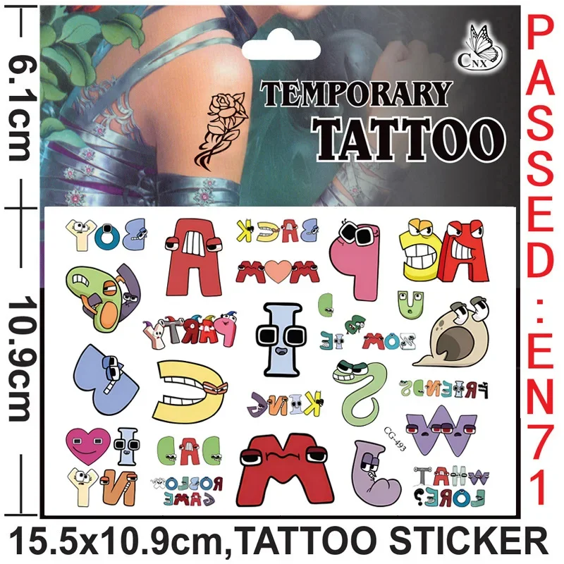 Alphabet Lore Tattoo Stickers for Children Party Tattoo Sticker Decoration Washable Anime Water Transfer Sticker Ornaments Gift