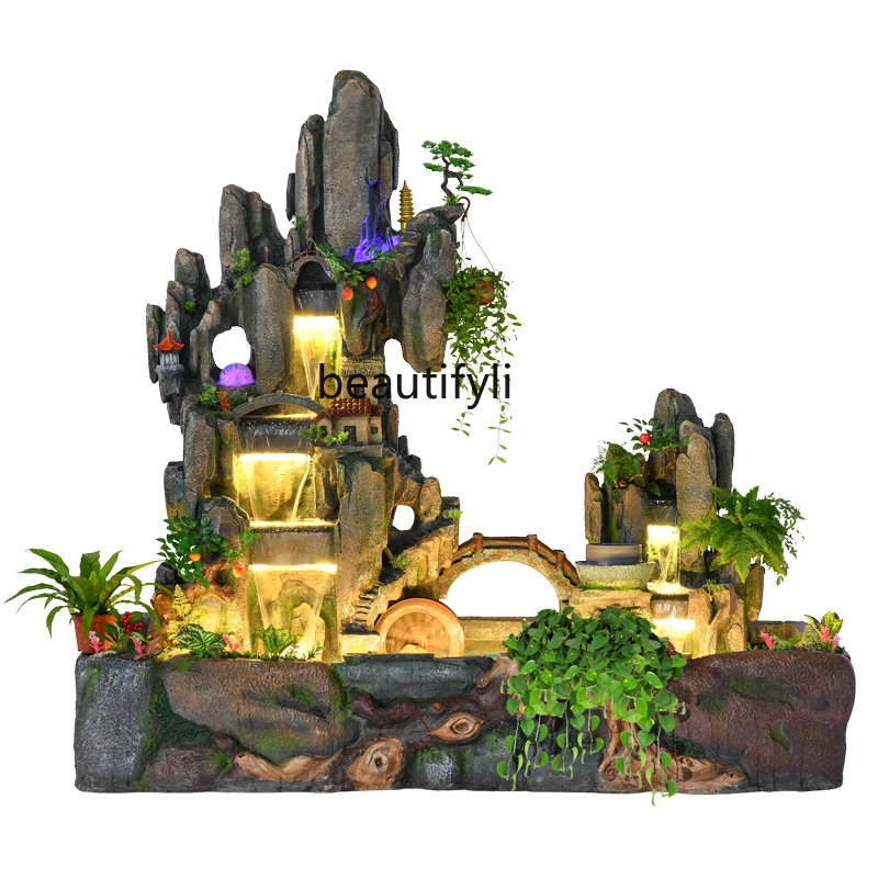 

Large floor-to-ceiling rockery, flowing water fountain, fish pond landscaping, soft decoration, lucky jewelry ornament garden