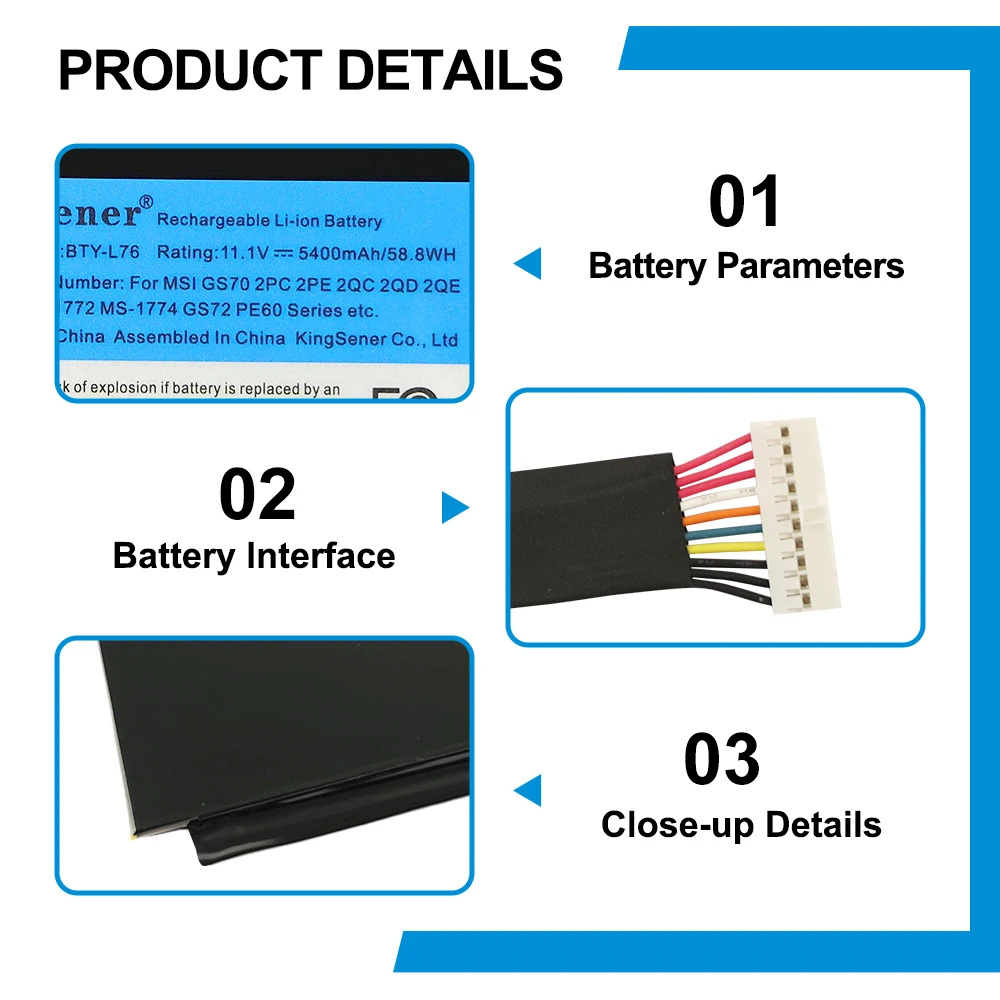 KingSener BTY-L76 Laptop Battery For MSI GS70 2OD 2PC 2PE 2QC 2QD 2QE GS72 MS-1771 MS-1772 MS-1773 MS-1774 MEDION X7613 MD98802