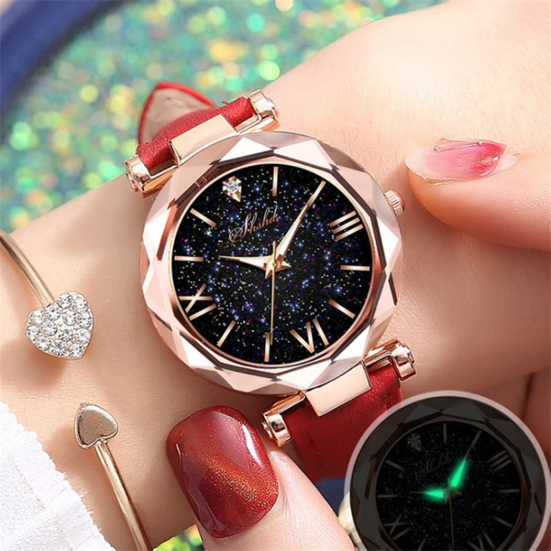 Montre connectée à Quartz pour femmes, nouvelle mode, ceinture givrée, étoiles, échelle petite romaine, lumineuse, Reloj Hombre