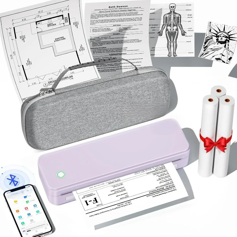 

Inkless Portable Printer for Travel, Wireless Thermal Printer Supports 8.5 x 11 Inch US Letter Size