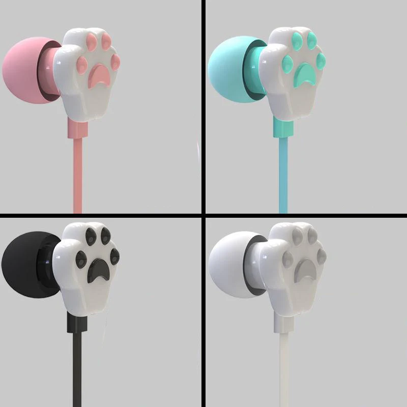 Cat Paw Earbuds Stereo 3.5mm In-Ear Headphones with Mic Earpiece Fashion Sports Wired Headset for Smartphone MP3 iPad PC Music