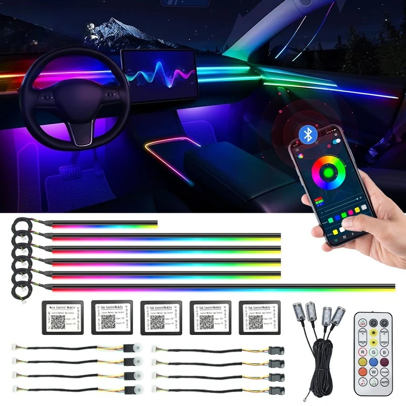 12v Light Emitting Diode Bluetooth Music Ambient Lighting Car Lights Acrylic Strips Flow Flashing Symphony Lights in the Car