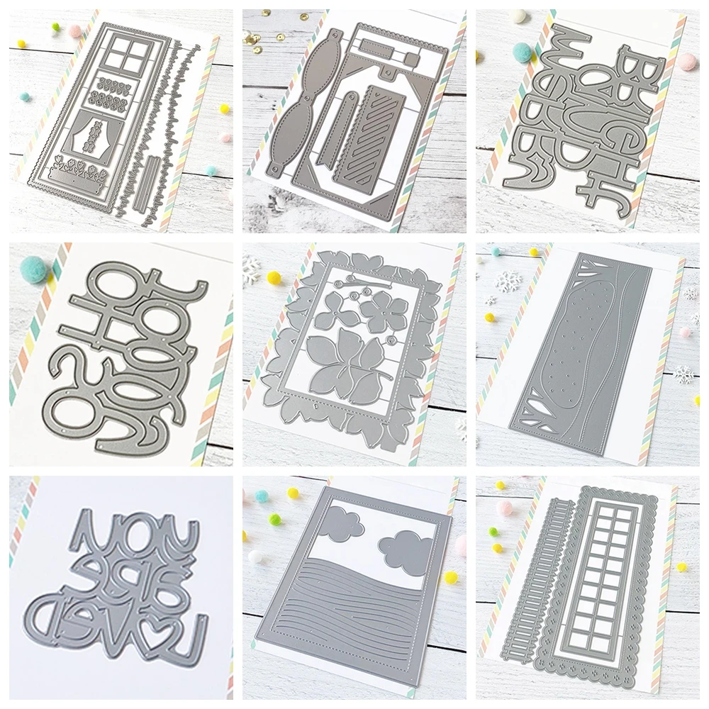 Slim Window Dressing Cutting Dies Stitched Gift Tag Metal Die Cuts For DIY Scrapbooking Album Card Making Decoration Paper Craft
