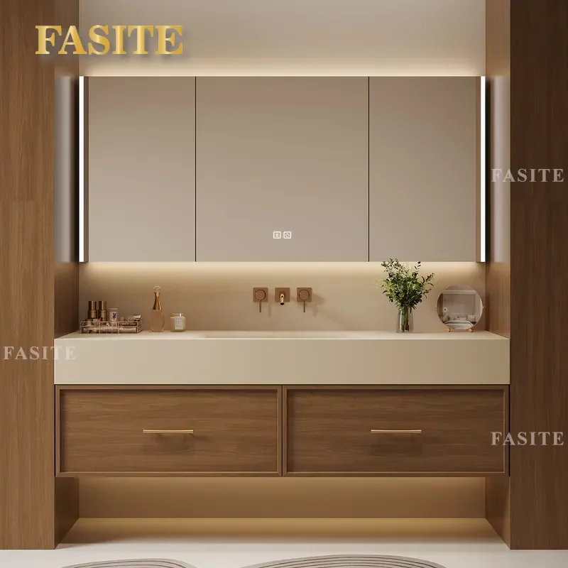 For Medieval Style Bathroom Combination Cabinet Rock Slab Hot Bending Integrated Basin Hand Washbasin Toilet Washtable
