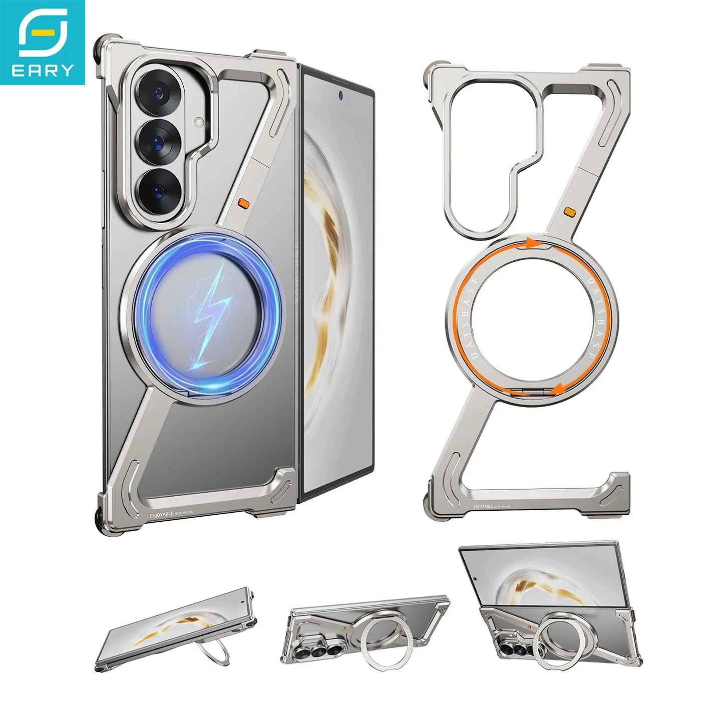Eary for Samsung Galaxy Z Fold 8 Ultra Metal Bumper Case with Stand 360° Rotation Magnetic  Aluminum Frameless Shock Phone Cover