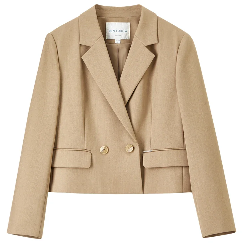 SENTUBILA Women Cropped Blazers Business Workwear Notched Neck Crop Jacket Ladies 2025 Spring Autumn Outerwears Woman 143X56794
