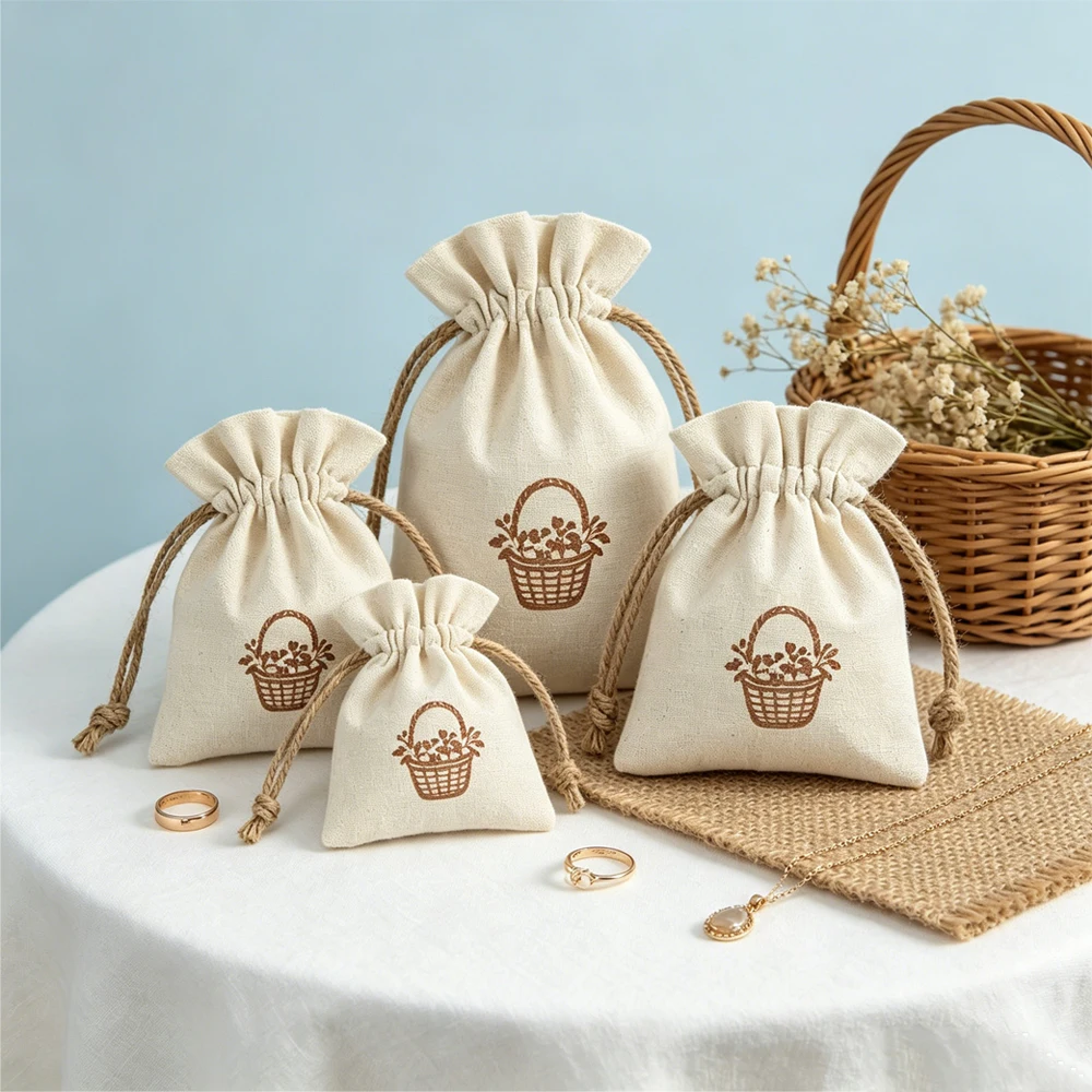 

100 Wholesale Personalize Recyclable Organic Cotton Drawstring Bag Wedding Daily Storage Jewelry Rings Necklaces Soft Pouch