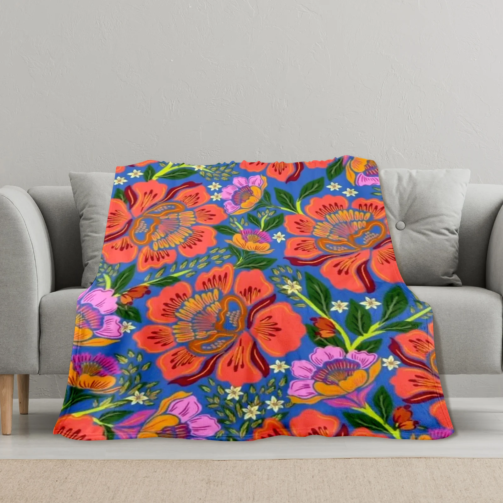 Selimut Desain Bunga Elegan Dalam Warna Pink Hijau Dan Biru Untuk Potongan Aksen Dekorasi Rumah yang Stylish Dan Nyaman