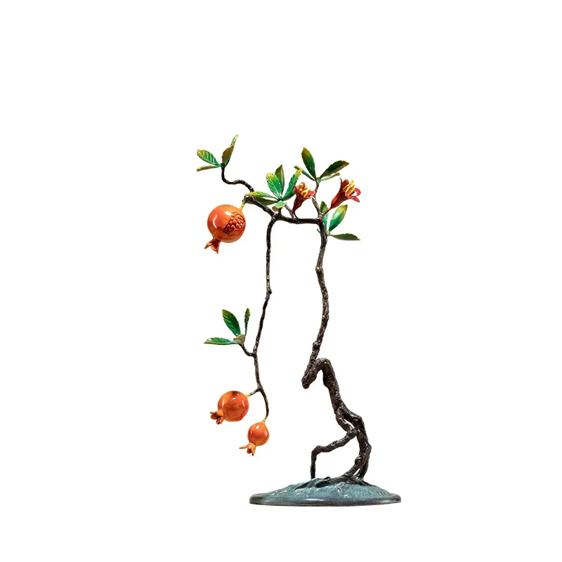 Longevity brass pomegranate tree ornament, tree and plant colored copper ornament, living room copper ornament
