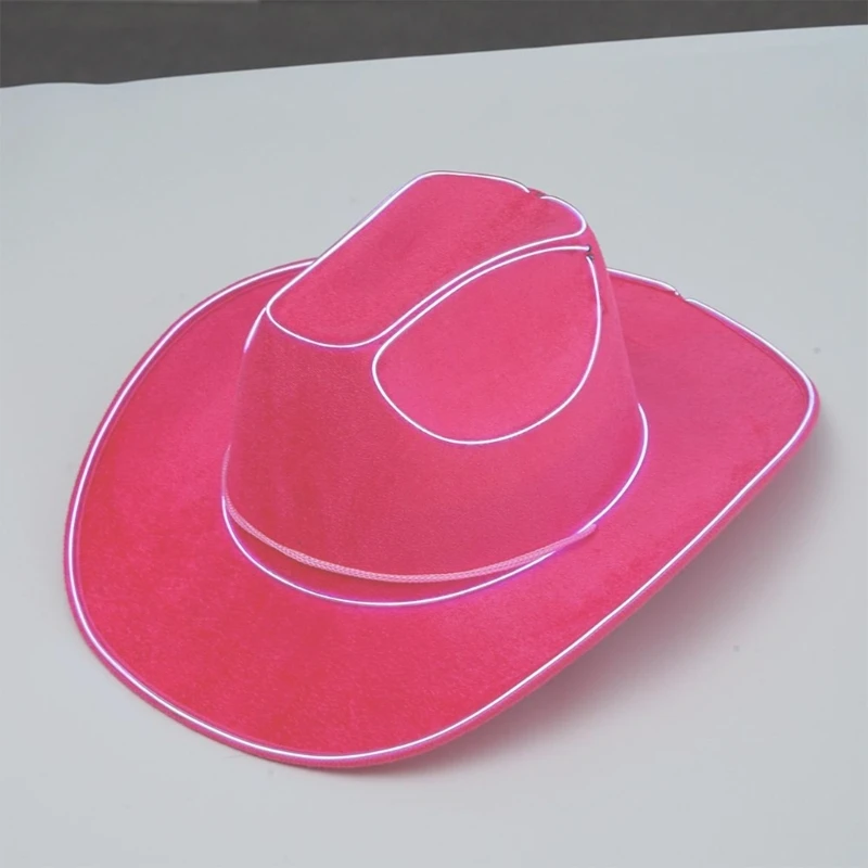 Flashing Pink Cap Wide Brim LED Cowgirl Hat Night Club Costume Hat Party