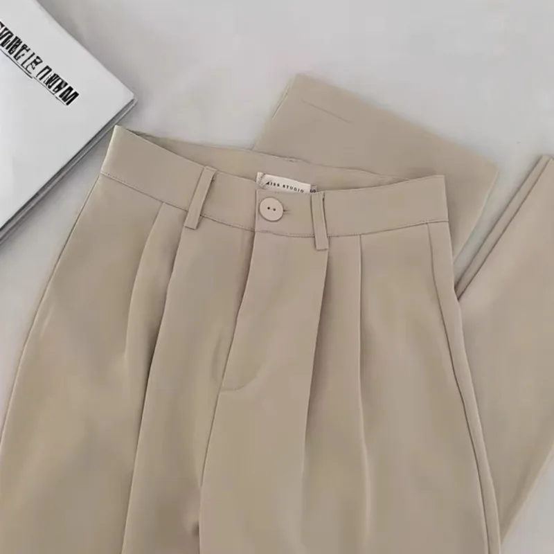 ارتفاع الخصر النساء البدلة السراويل الخريف مستقيم مكتب السيدات الكورية موضة بنطلون زر غير رسمي فضفاض الإناث السراويل السوداء جديد 2025 #4
