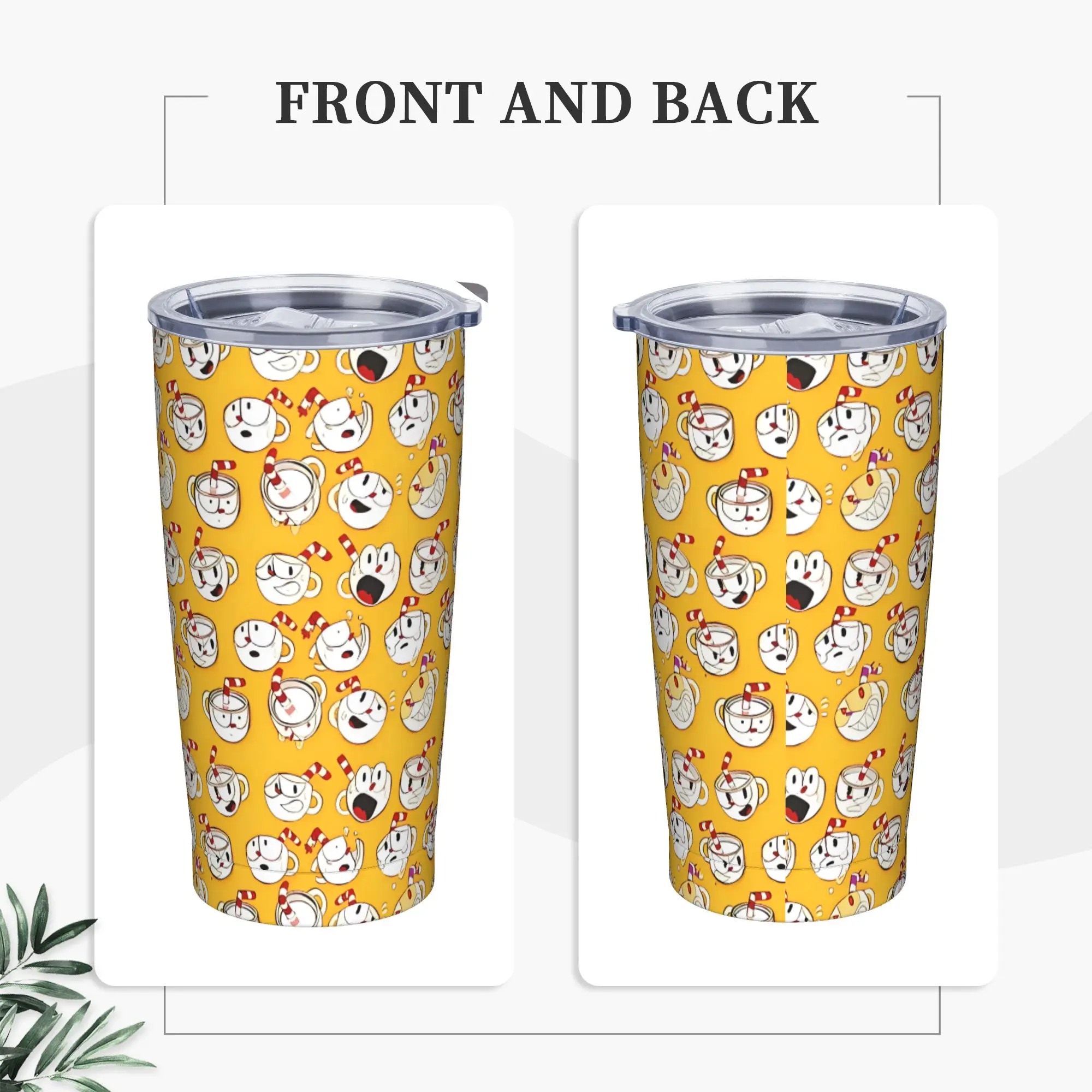 Cuphead Pattern Graphic Tumbler Vacuum Insulated  Thermal Cup Vacuum Flask Outdoor Mugs Water Bottle, 20oz