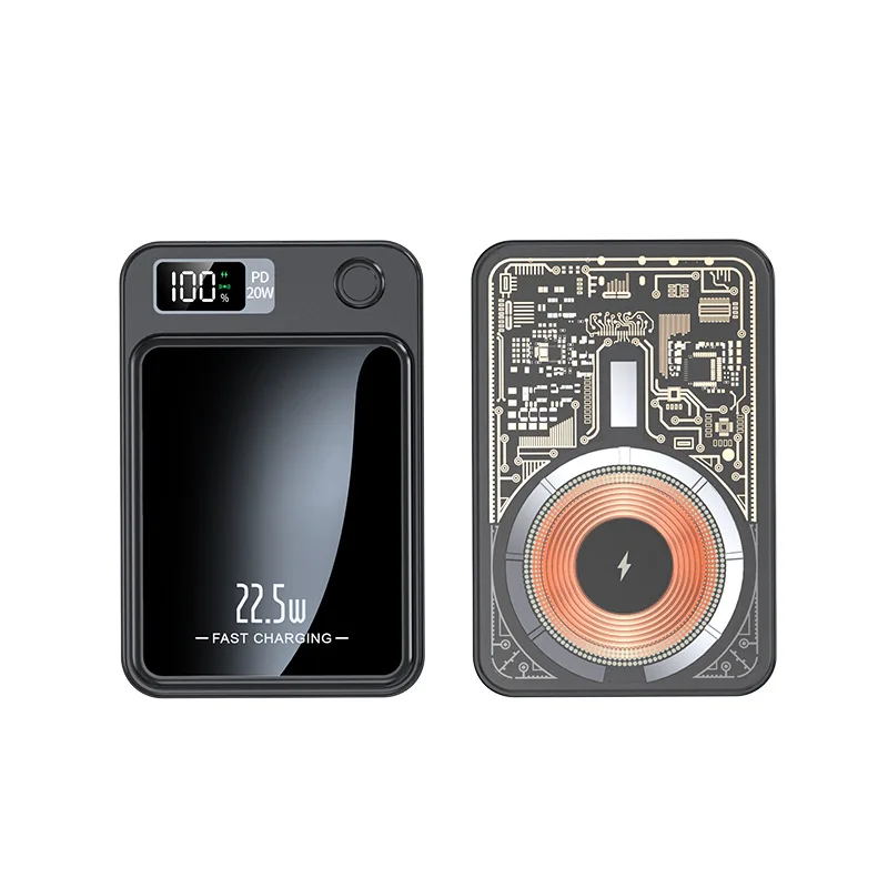 20000mAh Transparent Power Bank Magnetic Wireless 22.5W Super Fast Charging Powerbank For iPhone 16 15 14 Samsung Huawei Xiaomi