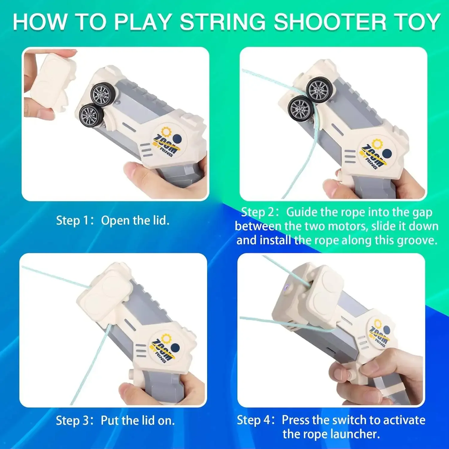 Pistola per filati Pistola a corda elettrica luminosa Lanciatore di corde Lanciatore di lancio Filato Unzip Toy Giochi di società Gioco per famiglie