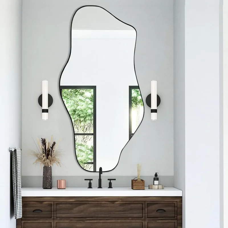 Irregular Mirror, Asymmetrical , Modern Decorative Mirror, Large Irregular Body Shape Mirror, Black Frame