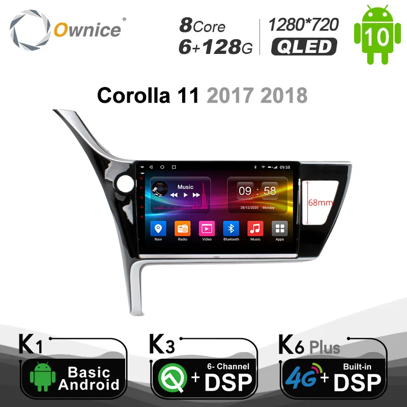 6G+128G QLED DSP Android 10.0 Octa Core Car PC dvd Player for Toyota Corolla 11 2016 2017 4G LTE SPDIF GPS navigation 1280*720