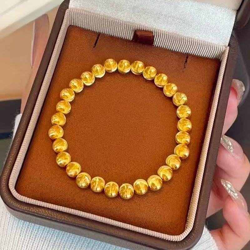 

Luxury 100% Real 24K Gold Brushed Cat‘S Eye Lucky Beads Bracelet Single Row Sparkling Delicate Gift For Girlfriend ﻿
