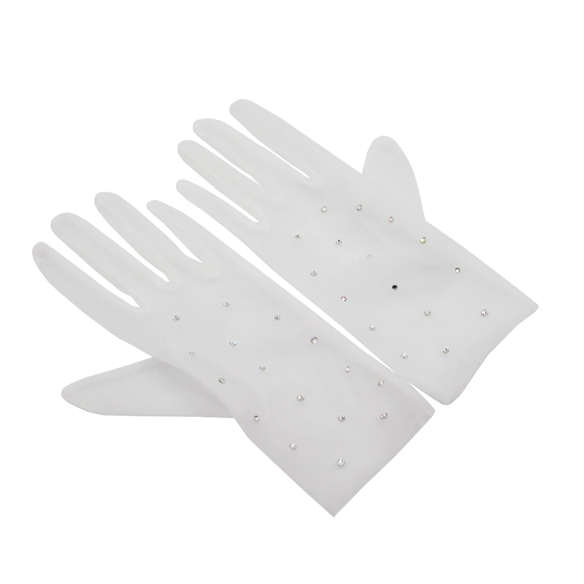 WG059-Guantes Blancos de tul suave para mujer, accesorio para desfile, graduación y actuación, para boda, cristal, dedo corto, muñeca