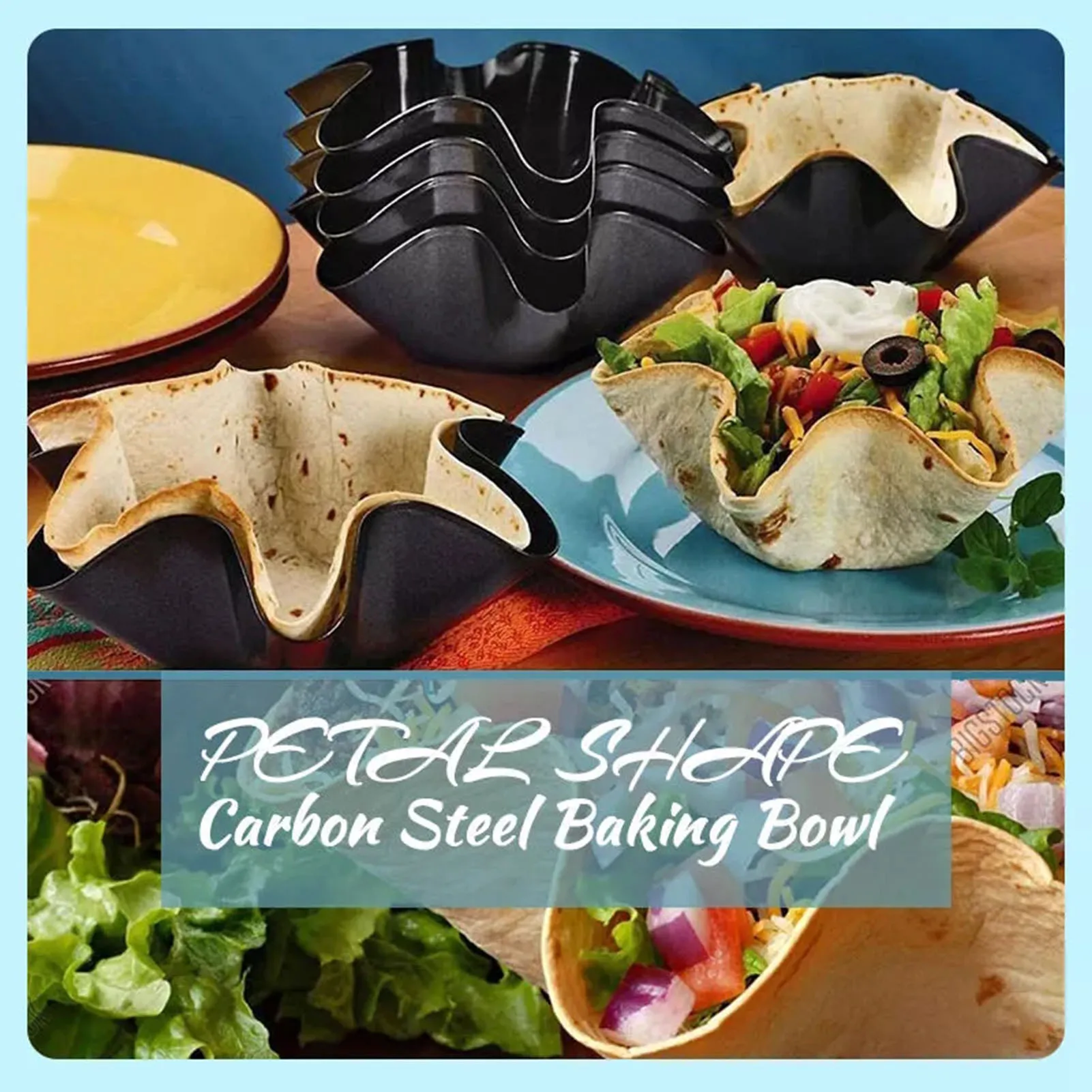 Petal Shape Carbon Steel Baking Bowl Non-Stick Salad Bowl For Tortillas Cakes  High Temperature Resistant Fast Heating