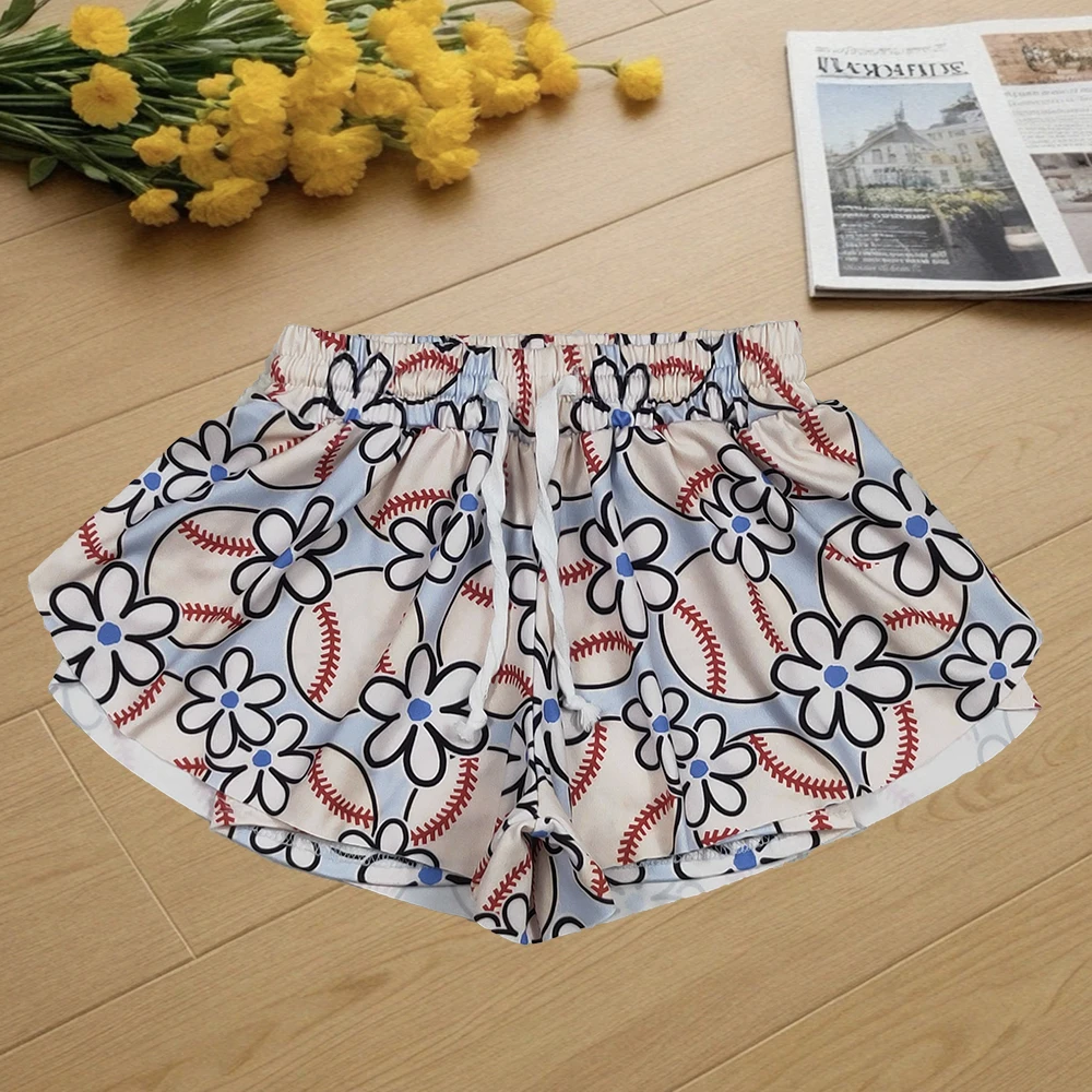 

8.29 Baby Girls Summer Yoga Shorts Baby Girls Baseball Flowers Summer Shorts Bottoms